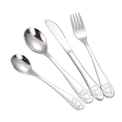 China Viable Hot Children Cutlery, Kids Flatware Amazon Sale Food Grade Stainless Steel Cartoon Handle Set for sale