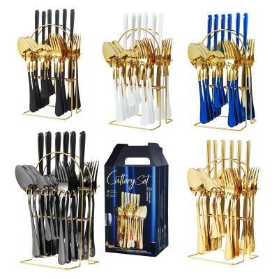 China Sustainable Amazon Hot Sale Knife Spoon Fork Set Stainless Gold Cutlery 24pcs To Wedding for sale