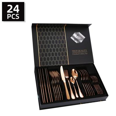 China Factory Direct Sale Sustainable Reusable Rose Gold Stainless Steel Cutlery 24pcs Set With Gift Box for sale