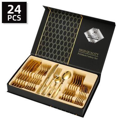 China Hot Selling Viable Knife Spoon Fork Set Gold Cutlery 24pcs Stainless Steel Flatware Sets Cutlery Set For Wedding for sale