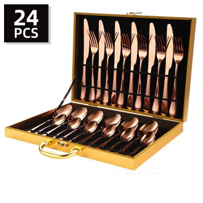 China Factory Direct Sale Viable 24 Pieces Stainless Steel Flatware Set With Gold Gift Case Service For 6 Person for sale