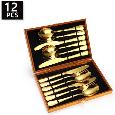 China Factory Direct Sale Viable 12 Pieces Stainless Steel Cutlery Set With Gold Gift Case Service For 4 Person for sale