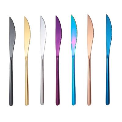 China Sustainable Wholesale Colored Metal Knife Mirror Polish Stainless Steel Steak Dinner Knife for sale