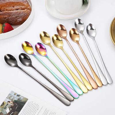 China Fashion Design New Viable Ice Scoop Long Handle Stainless Steel Dessert Salad Teaspoon for sale