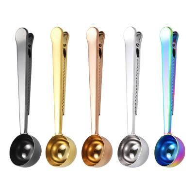 China 18/0) Stainless Steel 430 Gold Doser Sustainable Wholesale Scoops (With Bag Sealing Clip for sale