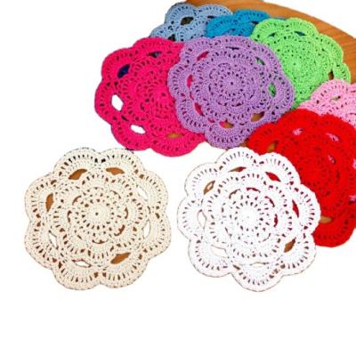 China DIY Place Mat Sustainable Cup Mat Pad Coasters Table Cotton Lace Up Cloth Crochet 16CM Doilies for sale