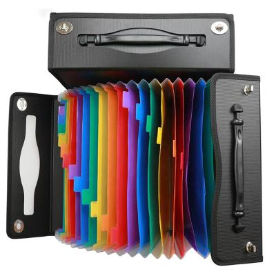 China Custom PP 24 Pockets Rainbow Color Accordion Folder Recyclable Plastic Expanding File Folder Organizers With Handle for sale