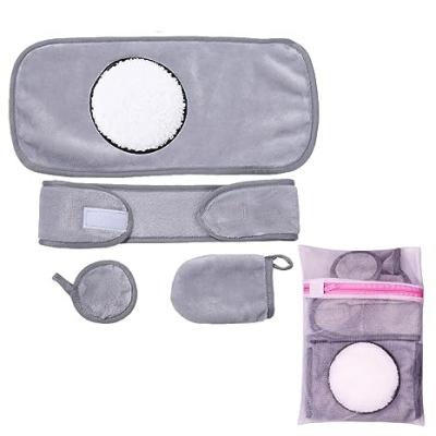 China Super soft high absorbency reusable makeup remover set 5-in-1 laundry bag includes face towel, pads, pad and blindfold to remove all makeup for all skin for sale