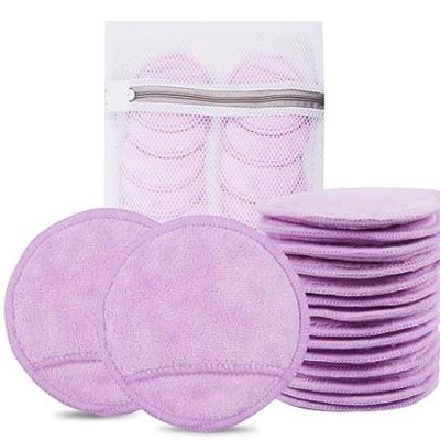 China Super Soft High Reusable Microfiber Reusable Makeup Remover Absorbency Circular Face Pad for Face Eyes and Lips Washable Face Towel for All Skin Types 14 Packs for sale