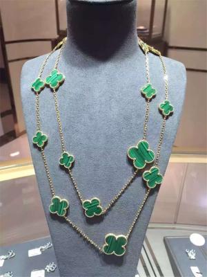 China Magische Alhambra Lange Necklace Van Cleef en Arpels 16 Motieven Geel Gouden Malachiet Te koop