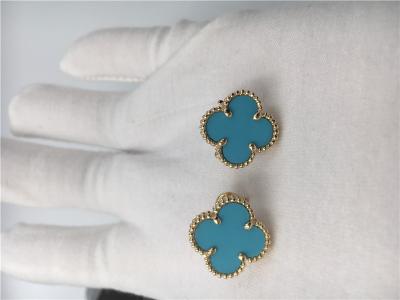 Chine Or jaune de Van Cleef Arpels Sweet Alhambra Earstuds 18k avec la turquoise à vendre