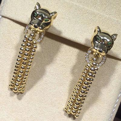 China Panther geformter Diamond Earrings, Weinlese-Ohrringe des gelbes Gold18k zu verkaufen