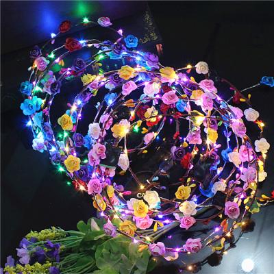 China Flower Crown Headbands Party Women Hair Flashing Flashing Accessories Led Garland For Party Festival for sale