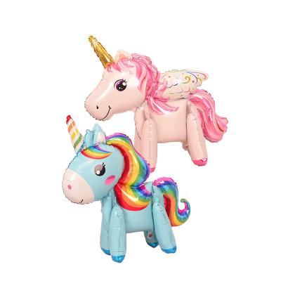 China Cartoon cute three-dimensional unicorn decoration supplies birthday party festival film foil balloon for sale