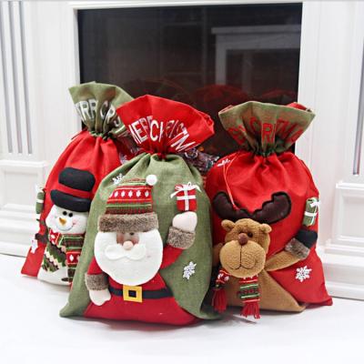 China 2021 Christmas drawstring gift bag Christmas gift bag popular high-grade three-dimensional doll ornaments large canvas bag for sale