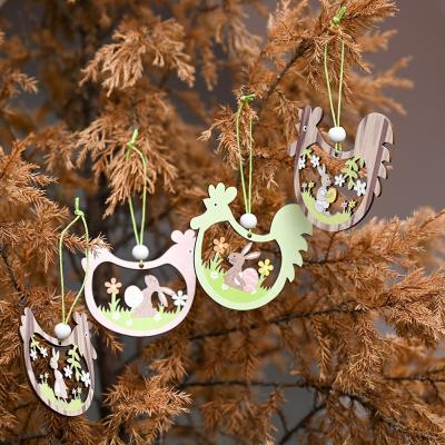 China 2 PCs Reusable Wooden Easter Bunny Pendants Hanging Ornaments for Party Home Party Decorations for sale