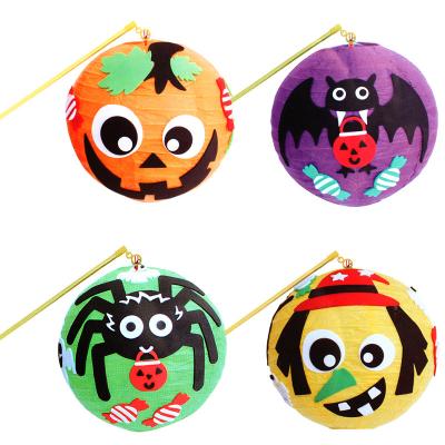 China Four Patterns Creative Luminous Chinese Style DIY Halloween Pumpkin Lantern LED Portable Paper Lantern Decoration Props for sale