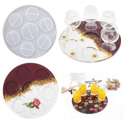 China M035 Home Appliance Round Silicone Red Wine Glass Holder Serving Tray Resin Casting Mold for sale