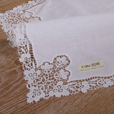 China Vintage A002: White Premium Cotton Lace Handkerchiefs Crochet Handkerchiefs For Women / Ladies Wedding Gift for sale