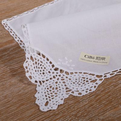 China Vintage D002: White Premium Cotton Lace Handkerchiefs Crochet Handkerchiefs For Women / Ladies Wedding Gift for sale