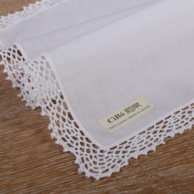 China Vintage D001: White Premium Cotton Lace Handkerchiefs Crochet Handkerchiefs For Women / Ladies Wedding Gift for sale