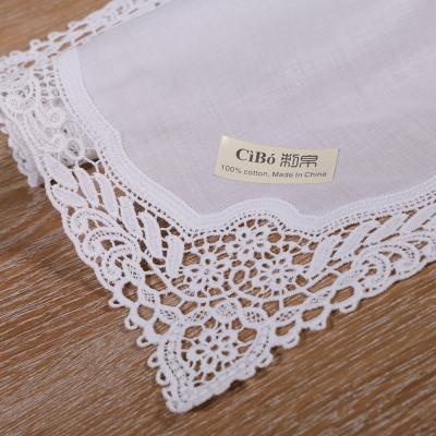 China Vintage A009: White Premium Cotton Lace Handkerchiefs Crochet Handkerchiefs For Women / Ladies Wedding Gift for sale