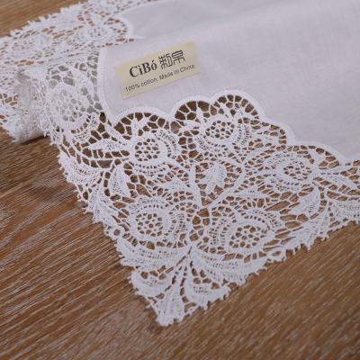 China Vintage A007: White Premium Cotton Lace Handkerchiefs Crochet Handkerchiefs For Women / Ladies Wedding Gift for sale