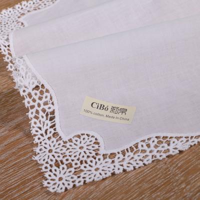 China Vintage A006: White Premium Cotton Lace Handkerchiefs Crochet Handkerchiefs For Women / Ladies Wedding Gift for sale