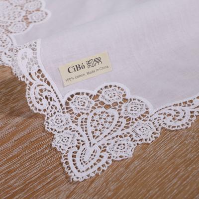 China Vintage A005: White Premium Cotton Lace Handkerchiefs Crochet Handkerchiefs For Women / Ladies Wedding Gift for sale