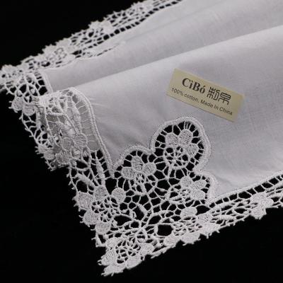 China Vintage A002: White Premium Cotton Lace Handkerchiefs Crochet Handkerchiefs For Women / Ladies Wedding Gift for sale