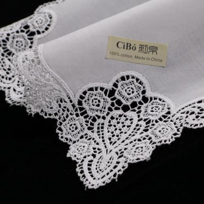 China Vintage A005: White Premium Cotton Lace Handkerchiefs Crochet Handkerchiefs For Women / Ladies Wedding Gift for sale