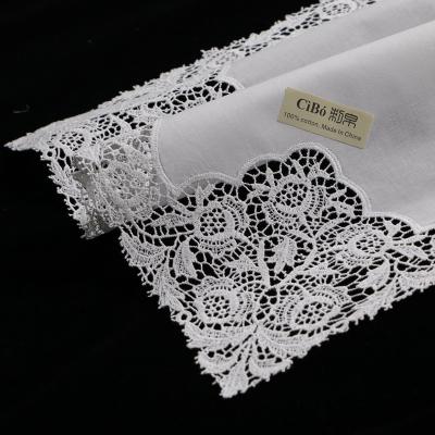 China Vintage A007: White Premium Cotton Lace Handkerchiefs Crochet Handkerchiefs For Women / Ladies Wedding Gift for sale