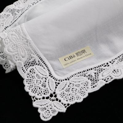 China Vintage A008: White Premium Cotton Lace Handkerchiefs Crochet Handkerchiefs For Women / Ladies Wedding Gift for sale