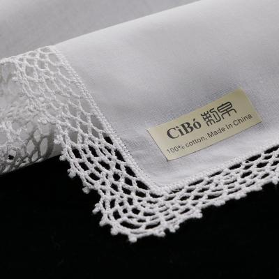 China Vintage D001: White Premium Cotton Lace Handkerchiefs Crochet Handkerchiefs For Women / Ladies Wedding Gift for sale