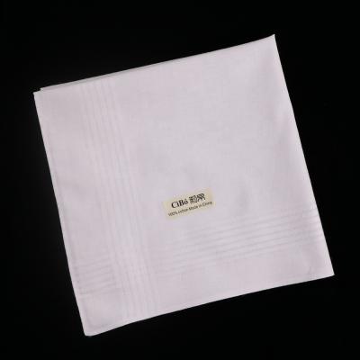 China M005 White Stripe Satin Fabric Large Size Sewn Edge Cotton Mens Handkerchiefs for sale