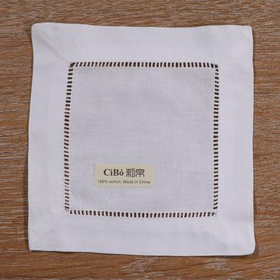 China N009 CLASSIC: 100%Cotton White Hemmed Cocktail Napkins 6