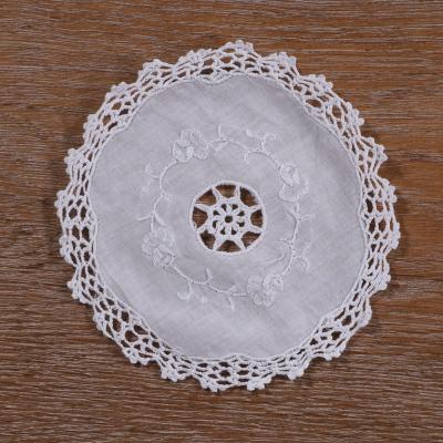 China Reusable N060: White Hand Made 55%Ramie 45%Cotton Embroidery Crochet Cocktail Napkins 6 Inch Round Coasters for sale