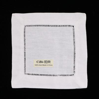 China CLASSIC N008: White Hemmed 100% Linen Cocktail Napkins 6