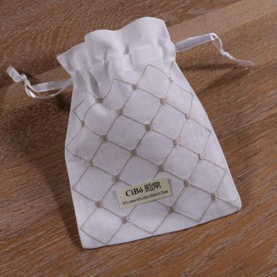 China B014 White Gift Ramie Cotton Embroidery Gift Sachet Bags Travel Storage Pouch Drawstring Bags for sale