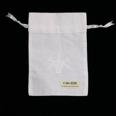 China Gift B001: white ramie / cotton cord embroidery gift bags 5x7 inches for sale