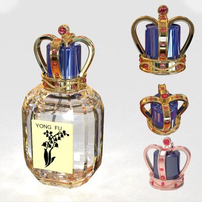 China Non Puddle Crown Shape Perfume Bottle Set Creative Zinc Alloy Auger Glass Bottle Caps for sale