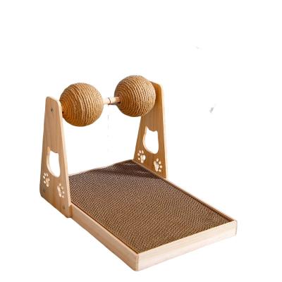 China Cat Toy Claw Rubbing Itching Integrated Cat Scratch Board Sisal Ball Laddawaa Solid Wooden Scratch Board Viable Turntable for sale