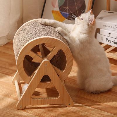 China Removable Wooden Scratching Pet Cat Scratching Board Ferris Wheel Stable Triangular Roller Base Hot Sale Viable New for sale