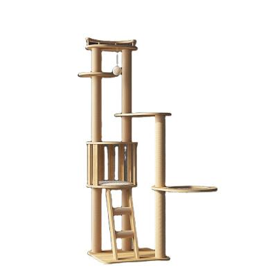 China Modern Wood Large Cat Tree Tower Fashion Design Viable Treehouse Cat Climbing Scratch Pet Scratcher for sale