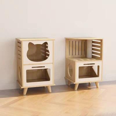 China Sustainable Household Double-Layer Pet Cabinet Villa Nightstand Solid Wood Floor Cat Nest for sale