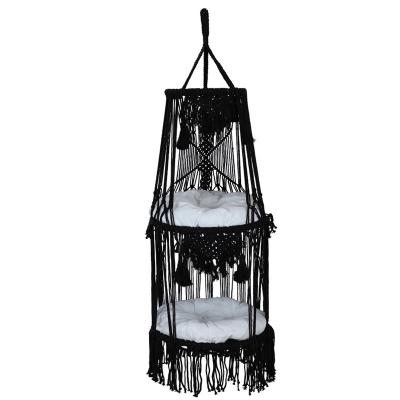 China Plant Outlet Sustainable Macrame Cat Hammock Pendant Cat Bed with Perch Cushion Cat Swing Indoor or Outdoor Window for sale