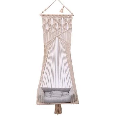 China Viable Plant Wholesale Macrame Cat Hammock Pendant Cat Bed with Cushion Cat Swing for sale