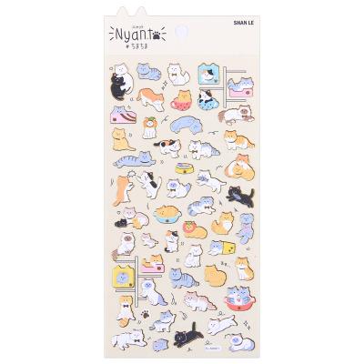 China Wholesale Cute Hot SHANLE Cat Notebook Decoration Stamping Washi Sticker Decal Kawaii Animal Paper Sticker Set Kids Deco Custom Notebook Sticker for sale