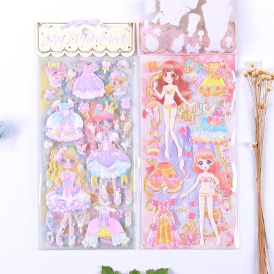 China Decorative Wholesale Cute Sticker SHANLE Girl Dress Up Custom Princess Gold Foil Puffy Sticker Kawaii Cartoon Decals For Kids 3D Sticker for sale