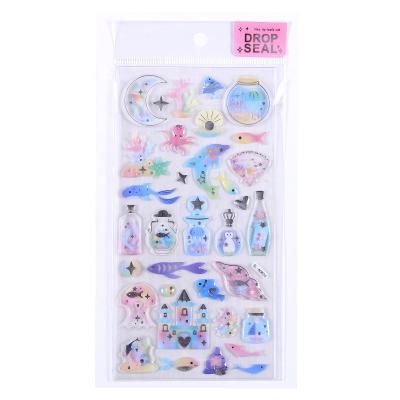 China Custom Marine Life Crystal Epoxy SHANLE Diary Deco Stickers Vinyl Decal Sticker Wholesale Colorful Ocean Life Sticker For Kids Cartoon for sale